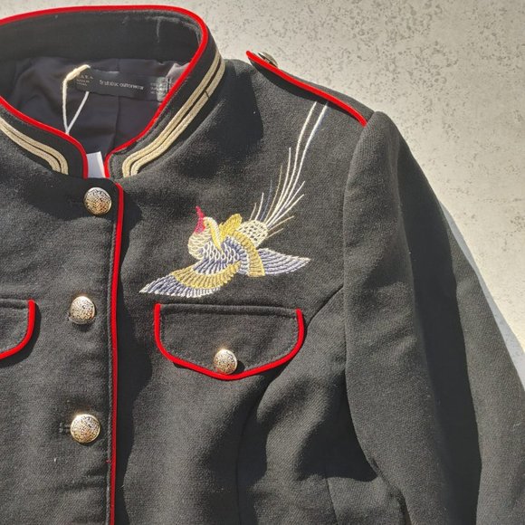 NWT Zara Trafaluc Military Style Embroidered Mandarin collar Blazer. M - Picture 7 of 14